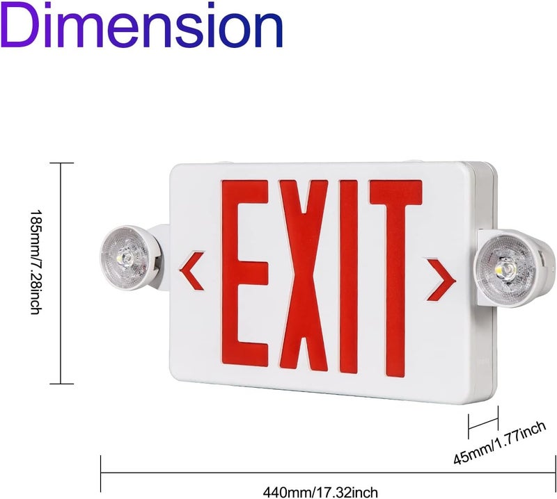 CM MZY LED Exit Sign with Emergency Lights,Exit Sign Light with Battery Backup, Red Letter Emergency Lights with Two Adjustable Heads,AC 120V/277V, UL Certified,1 Pack - Image 3